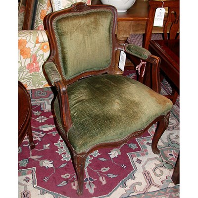 Lot 282 - Louis XV Style Upholstered Walnut Fauteuil
