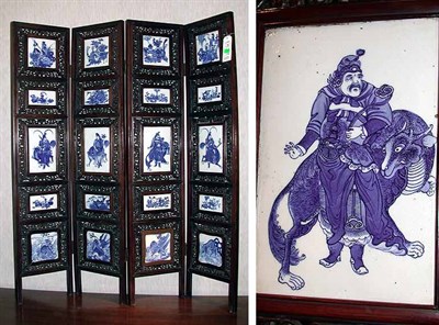 Lot 104 - Chinese Hardwood Four-Panel Screen Inset with...