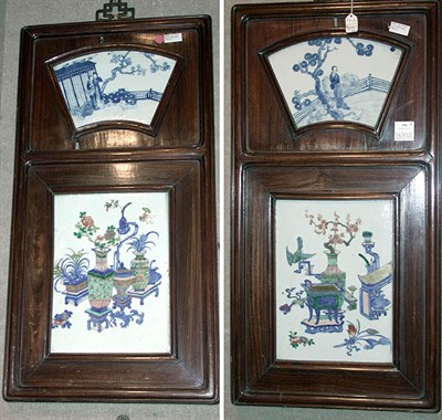 Lot 396 - Pair of Teak Framed Chinese Export Porcelain...