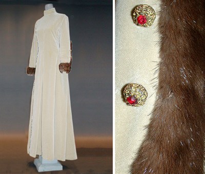 Lot 169 - Fur Trimmed Beige Velvet Gown American, 1970s...