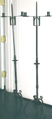 Lot 304 - Pair of Gothic Revival Wrought Iron Two-Light...