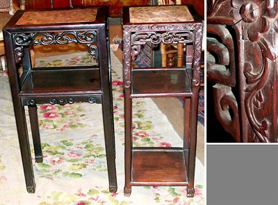 Lot 539 - Two Chinese Marble Inset Hardwood Pedestals