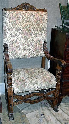 Lot 212 - Baroque Style Upholstered Mahogany Armchair