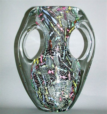 Lot 114 - Italian Glass Two-Handled Vase Of bottle form,...