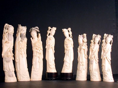 Lot 485 - Group of Eight Chinese Carved Ivory Figures of...
