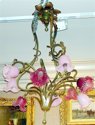 Lot 294 - Art Nouveau Copper and Brass Nine-Light...