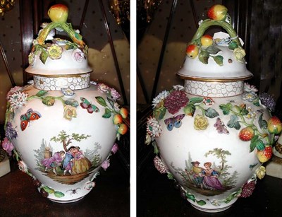 Lot 652 - Pair of Dresden Porcelain Covered Vases Each...