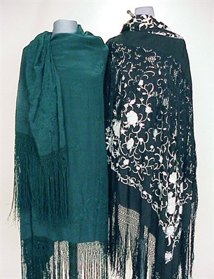 Lot 279 - Two Embroidered Silk Shawls Chinese, 1920s The...