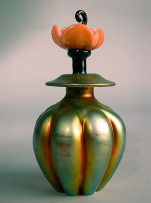Lot 220 - Steuben Aurene Perfume Bottle Of lobed form,...