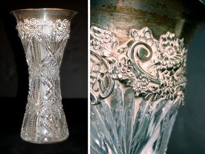 Lot 563 - Silver Mounted Cut Glass Vase Of waisted...