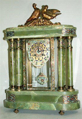Lot 619 - Champleve Enamel and Onyx Clock The dial set...