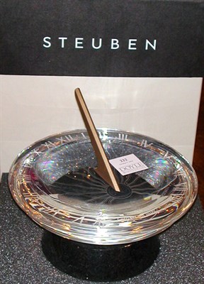 Lot 222 - Steuben Glass and Bronze Sundial Raised on a...