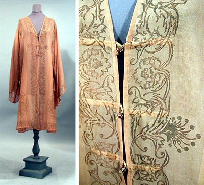 Lot 42 - Fortuny Peach Chiffon Coat Italian, 1920s...