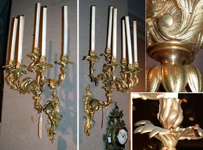 Lot 143 - Pair of Louis XV Style Gilt-Bronze Six-Light...