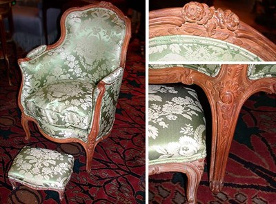 Lot 436 - Louis XV Style Beechwood Bergere Together with...