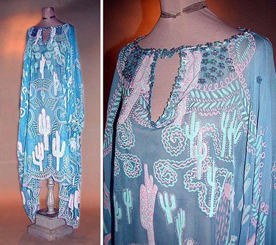 Lot 59 - Zandra Rhodes Blue Chiffon Caftan Printed with...
