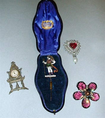 Lot 374 - Group of Four Brooches One with red pate de...