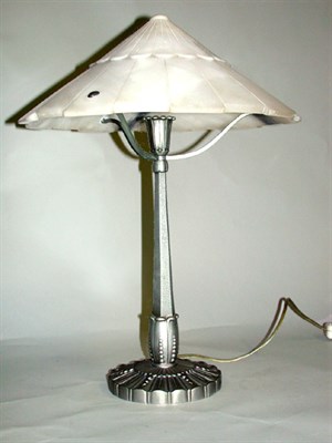 Lot 254 - Art Deco Metal and Alabaster Lamp The...