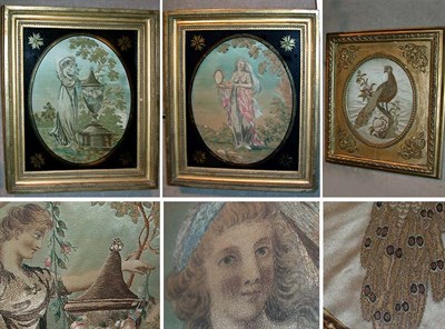 Lot 348 - Group of Three Regency Silk Work Pictures
