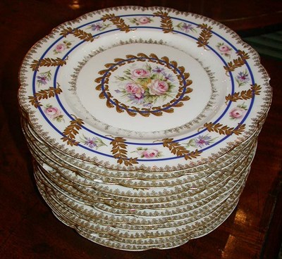 Lot 706 - Set of Twelve Sevres Style Gilt and Floral...