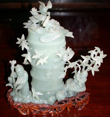 Lot 330 - Chinese Pale Green Jade Covered Vase
