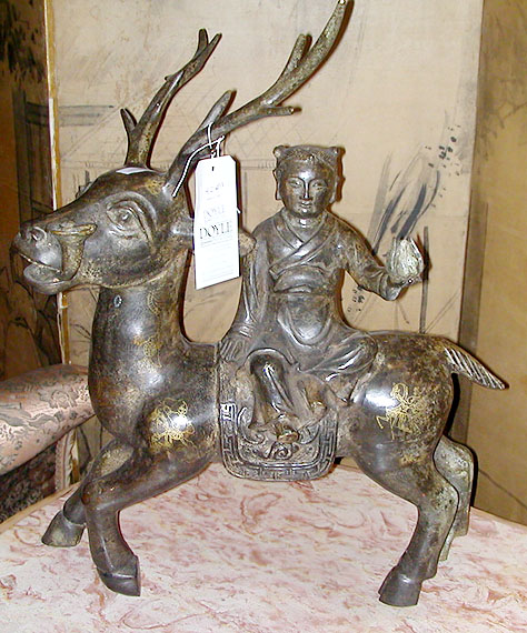 Lot 324 - Pair of Chinese Bronze Models Each of a deer...