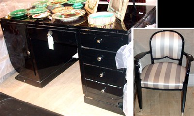 Lot 263 - Art Deco Black Lacquered Desk With two banks...