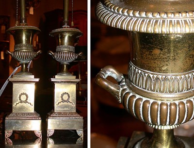 Lot 658 - Pair of Neoclassical Style Patinated-Metal Urn-...