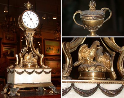 Lot 695 - Empire Style Patinated-Metal and Marble Mantel...