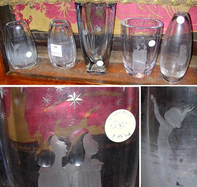 Lot 580 - Group of Five Scandinavian Cut Glass Vases