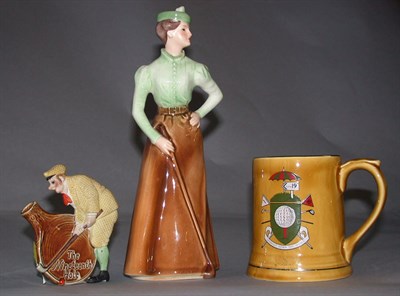 Lot 524 - A Wade brown pottery mug; a Goebel golfing...