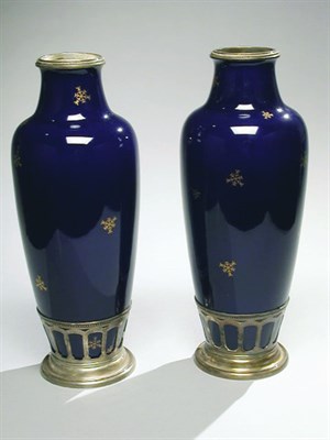 Lot 678 - Pair of Silver Mounted Sevres Porcelain Vases...