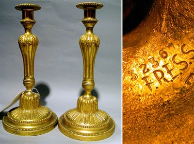 Lot 380 - Pair of Louis XVI Style Gilt-Bronze Candlesticks