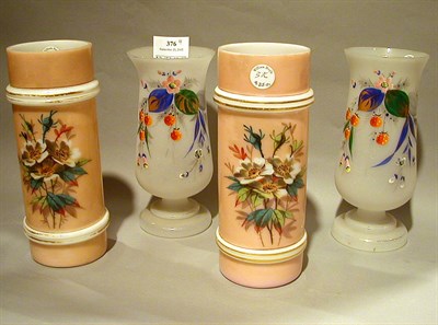 Lot 376 - Two Pairs of Victorian Floral Decorated Milk...