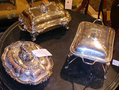 Lot 514 - Group of Three Silver Plated Covered Serving...