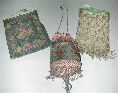 Lot 329 - Group of Three Cut Steel Beaded Bags French,...