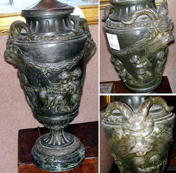 Lot 256 - Pair of Neoclassical Style Patinated-Metal Urn-...