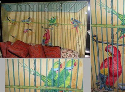 Lot 168 - Painted Canvas Four-Panel Screen Decorated...