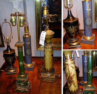 Lot 213 - Group of Four Regency Style Tole Painted Lamps