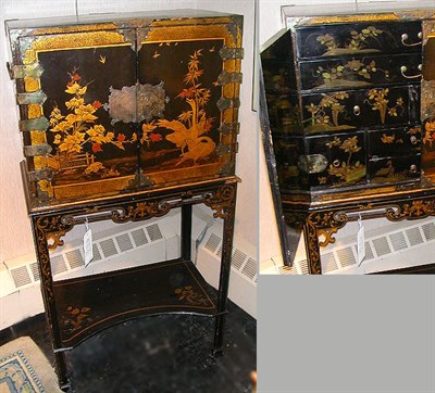 Lot 234 - Chinese Black Lacquered Chinoiserie Decorated...