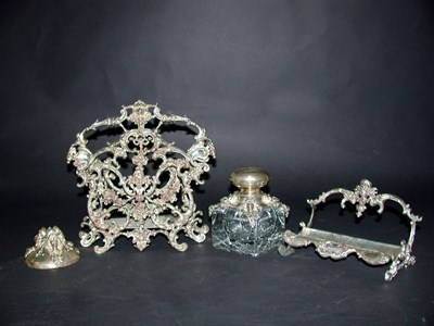 Lot 534 - Silver Desk Set Comprising a letter rack, pen...