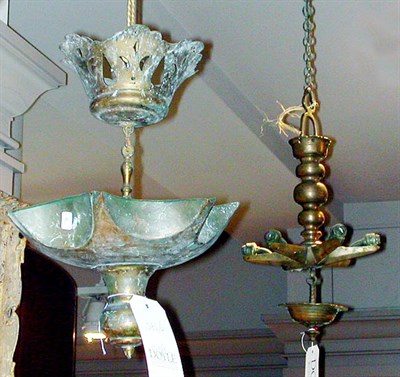 Lot 386 - Two Brass Hanging Lamps Each of star form....