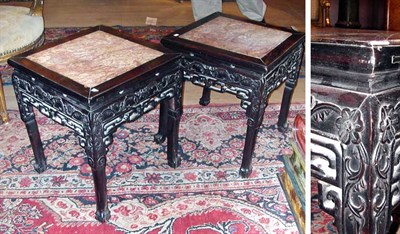 Lot 630 - Pair of Chinese Hardwood Stands Each with an...