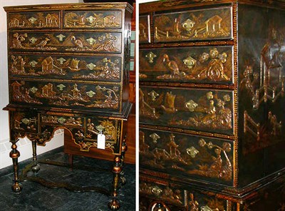 Lot 431 - Queen Anne Lacquer Decorated High Chest...