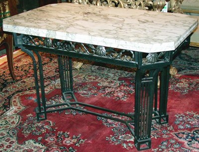 Lot 274 - Art Deco Marble and Wrought Iron Center Table...