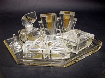 Lot 276 - Art Deco Glass Dresser Set Comprising a pair...
