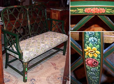 Lot 229 - George III Style Painted and Upholstered Bench