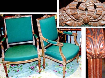 Lot 337 - Pair of Louis XVI Style Upholstered Fauteuils