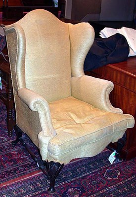 Lot 276 - George II Style Upholstered Mahogany Wing Chair