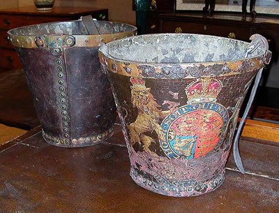 Lot 218 - Two English Leather Bound Fire Buckets